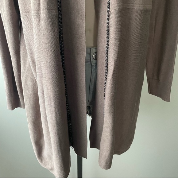 Laura Plus Chain Detail Open Long Longline Knit Cardigan Sweater Taupe Size X - Picture 5 of 8